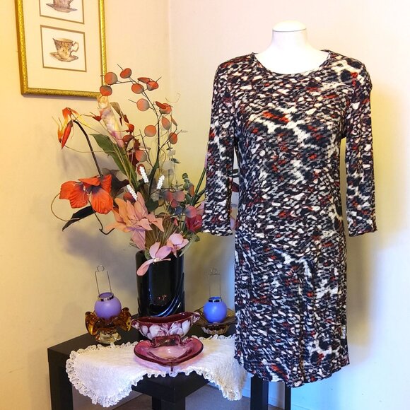 NWT Eric Alexandre Multi Color 3/4 Sleeve Scoop Neck Spring Fall Winter Dress M - Picture 4 of 7